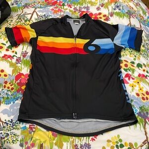 Men's Black Cycling Jersey with Multicolor Stripes